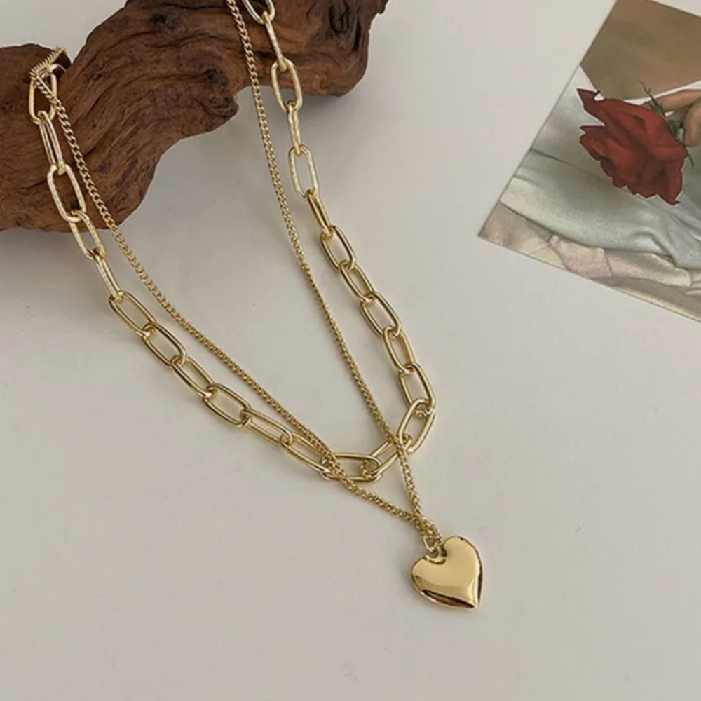 Double Layer Women Jewelry Gold Heart Charms Pendant Necklace New - Picture 11 of 11